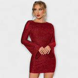 Long-Sleeve Sequin Open-Back Dress