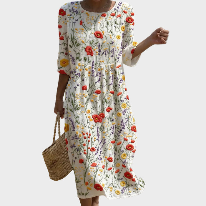 Christine | Floral Print Round-Neck Maxi Dress