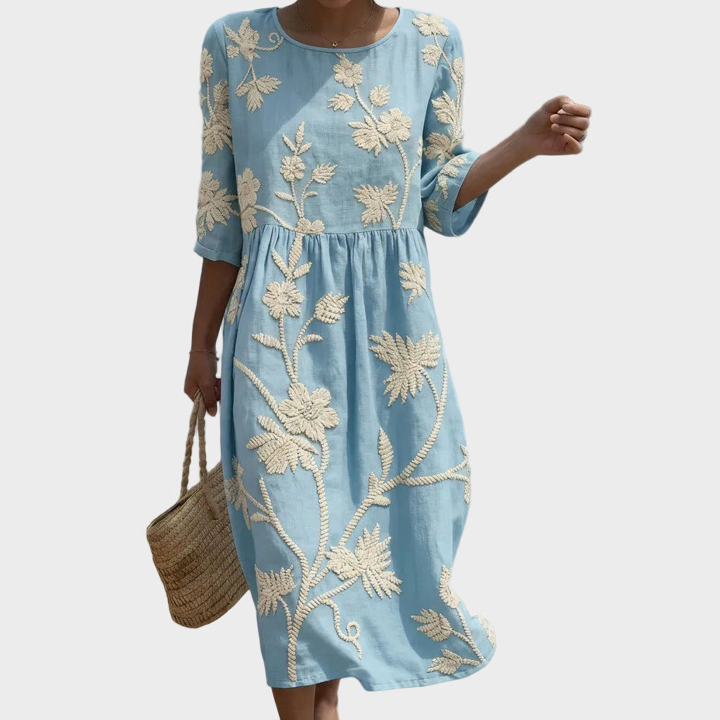 Cathy | Botanical Floral Print Midi Dress
