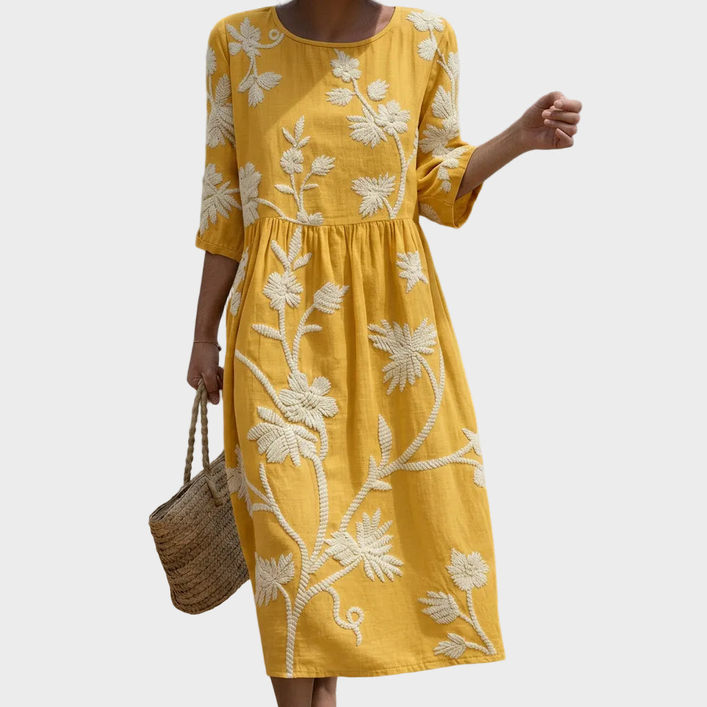 Ivy | Botanical Floral Print Midi Dress