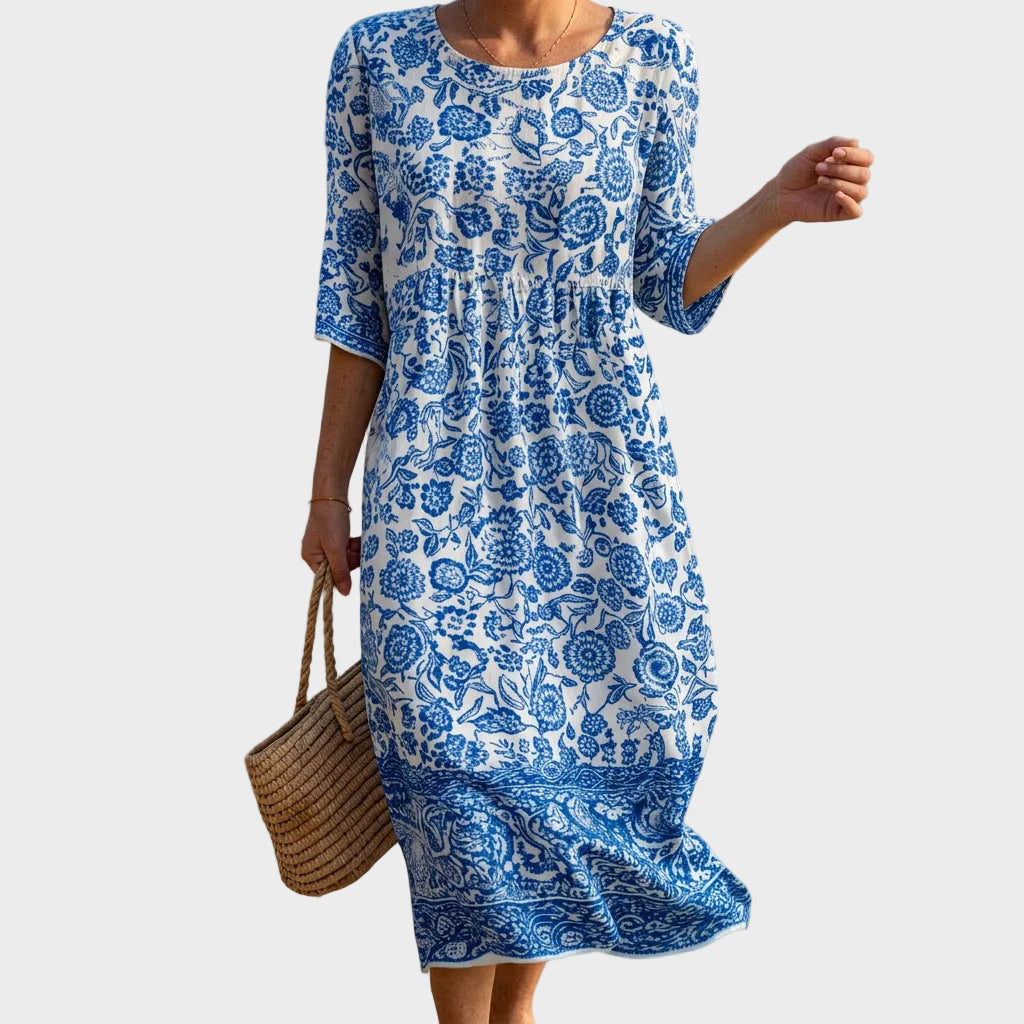 Liana | Floral Print Round-Neck Maxi Dress