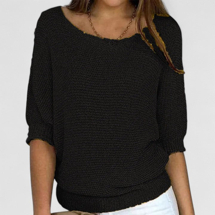 Purple Three-Quarter Sleeve Jumper Black, studio photo