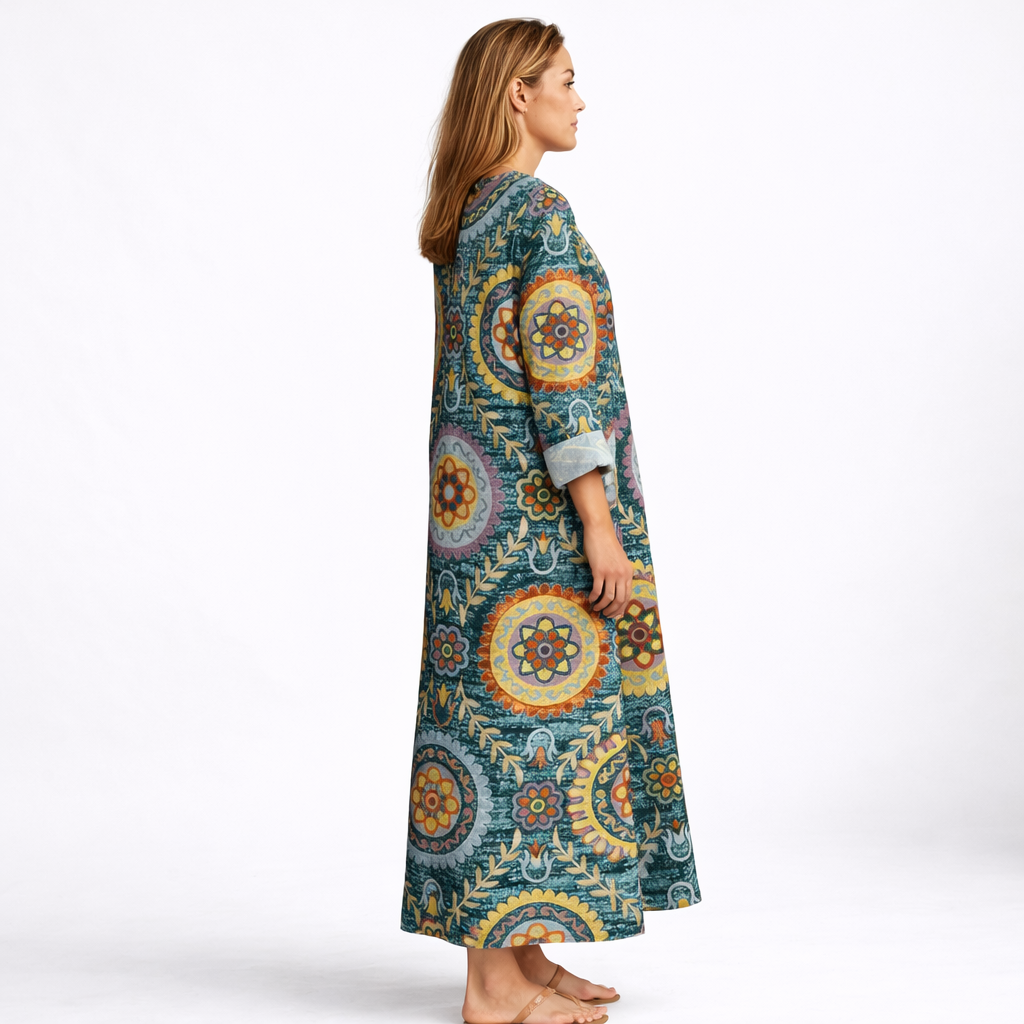 Gabrielle | Geometric Print Boho Midi Dress