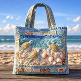 Gaynor | Quilted Patchwork Tote with Turtles and Seashells