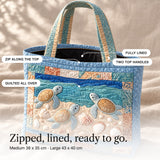 Gaynor | Quilted Patchwork Tote with Turtles and Seashells