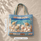 Gaynor | Quilted Patchwork Tote with Turtles and Seashells