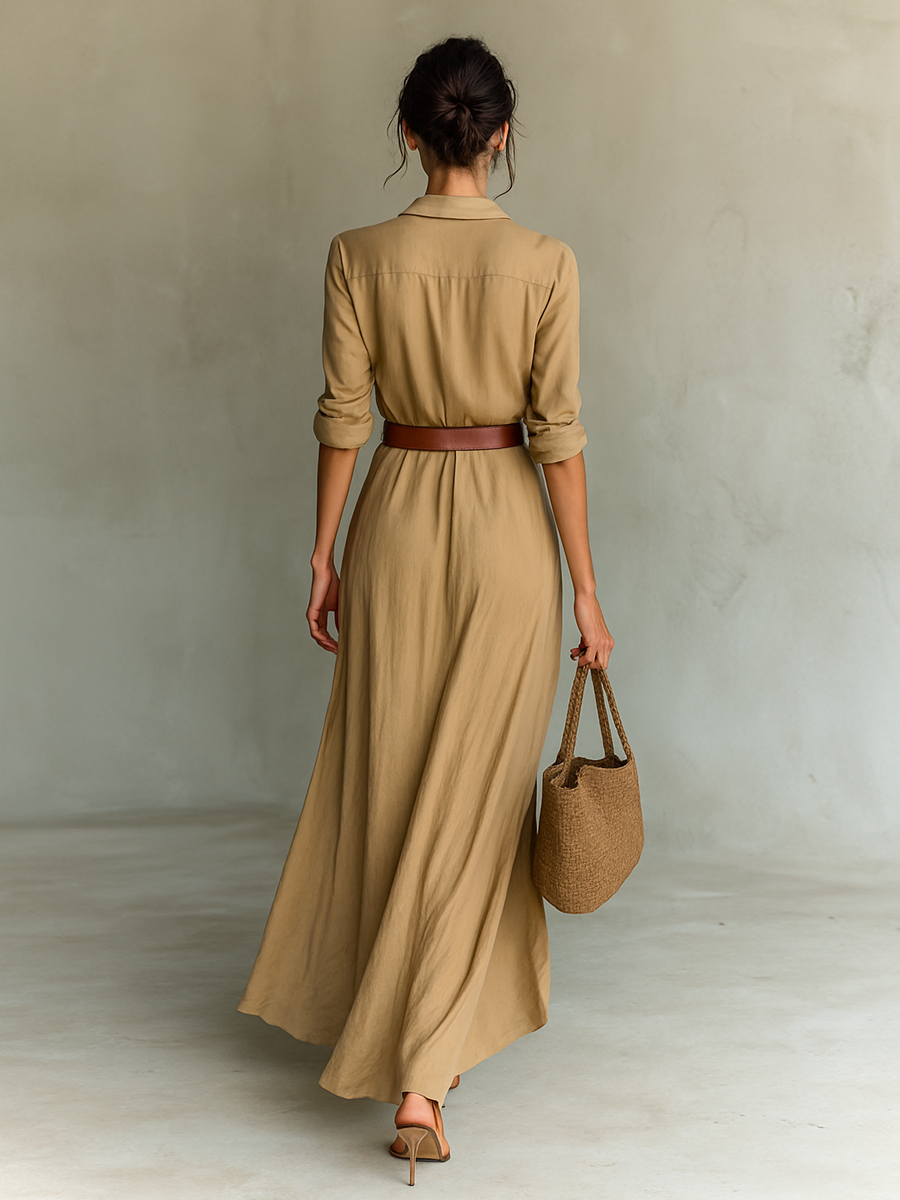 Caroline | Belted Shirt-Style Maxi Dress