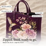 Glenna | Quilted Tote with a Hummingbird and Peonies