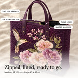 Glenna | Quilted Tote with a Hummingbird and Peonies