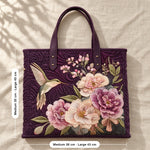 Glenna | Quilted Tote with a Hummingbird and Peonies