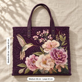 Glenna | Quilted Tote with a Hummingbird and Peonies