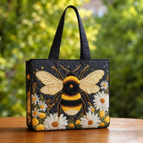 Grainne | Embroidered Tote Bag with a Bee and Daisies