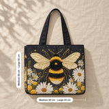 Grainne | Embroidered Tote Bag with a Bee and Daisies