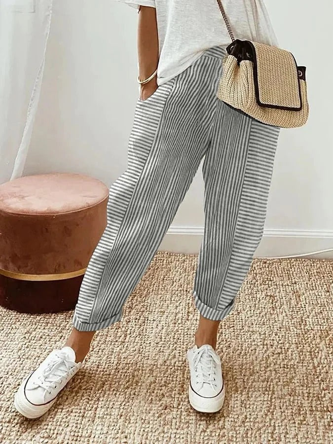 Rylie Striped Trousers Light Grey, photo studio