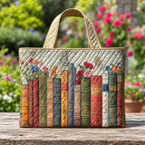 Gwenllian | Quilted Tote Bag with an Antique Bookshelf