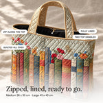 Gwenllian | Quilted Tote Bag with an Antique Bookshelf