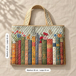 Gwenllian | Quilted Tote Bag with an Antique Bookshelf