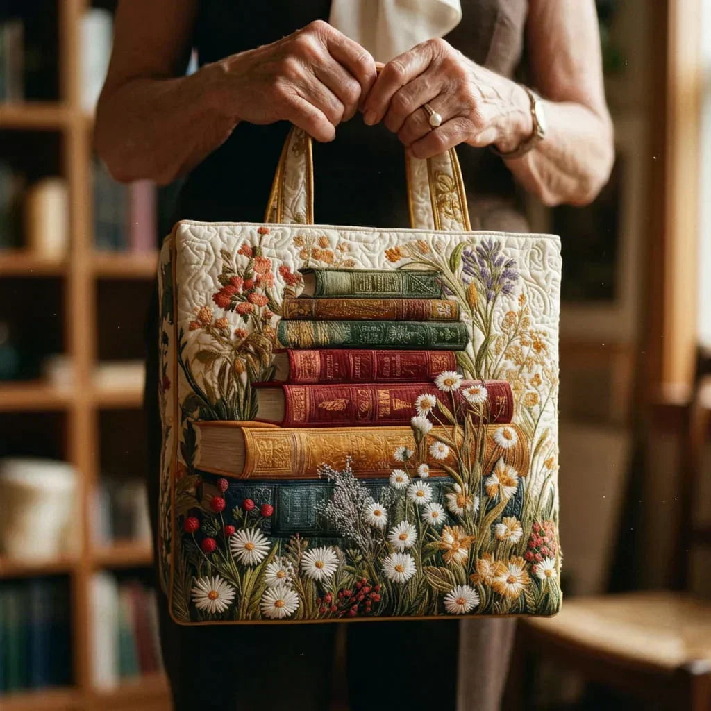 Handcrafted Bag - Books and Wildflowers