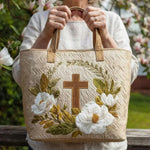Handcrafted Bag - Cross and White Flowers