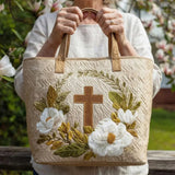 Handcrafted Bag - Cross and White Flowers