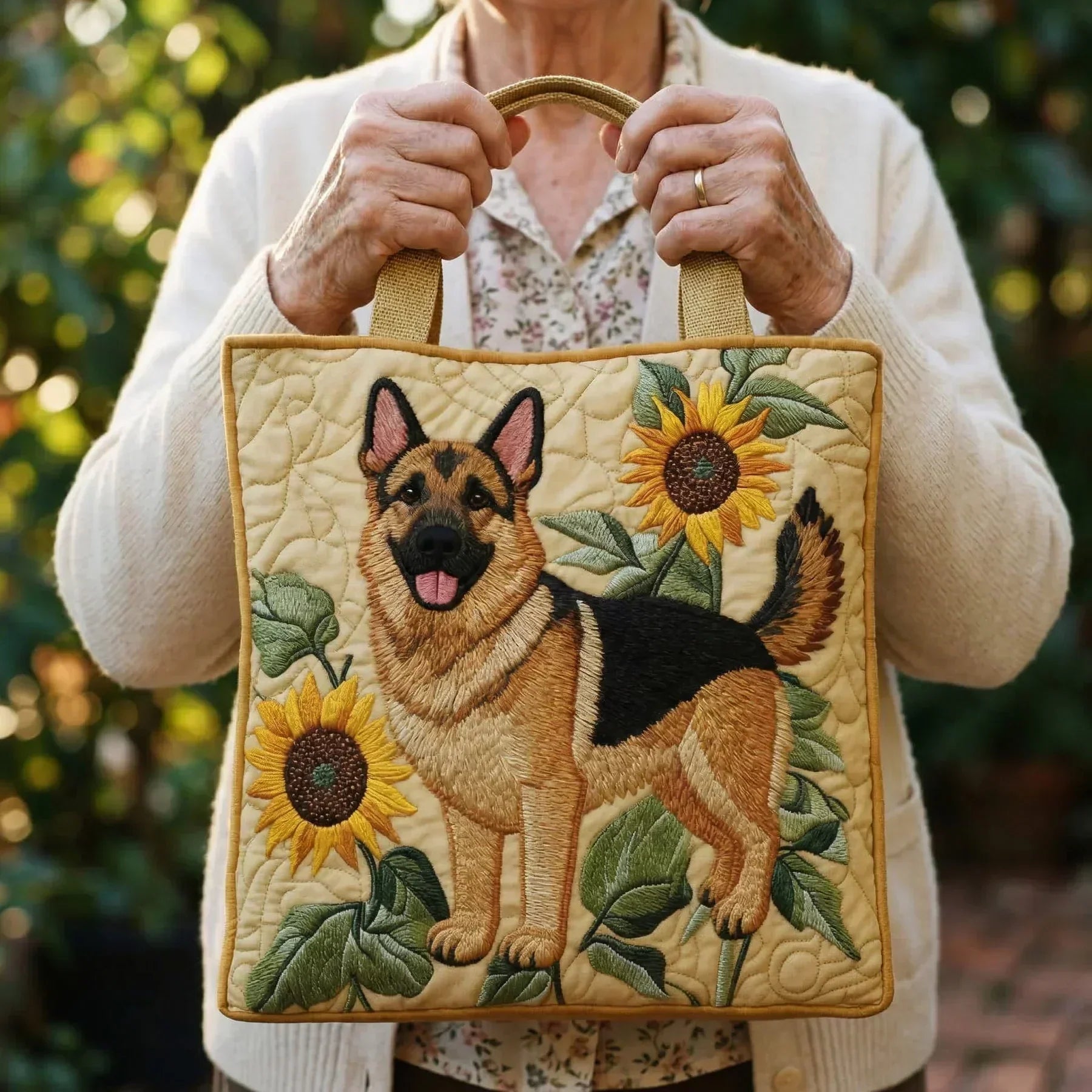 Handcrafted Bag - German Shepherd with Sunflowers