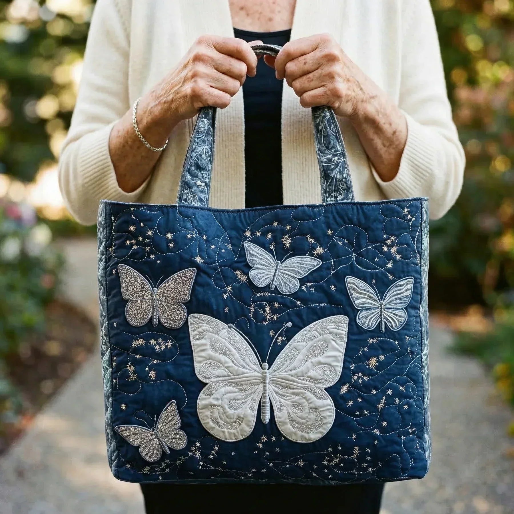Handcrafted Bag - Silver Butterflies