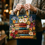 Handcrafted Bag - Stack of Books and Flowers