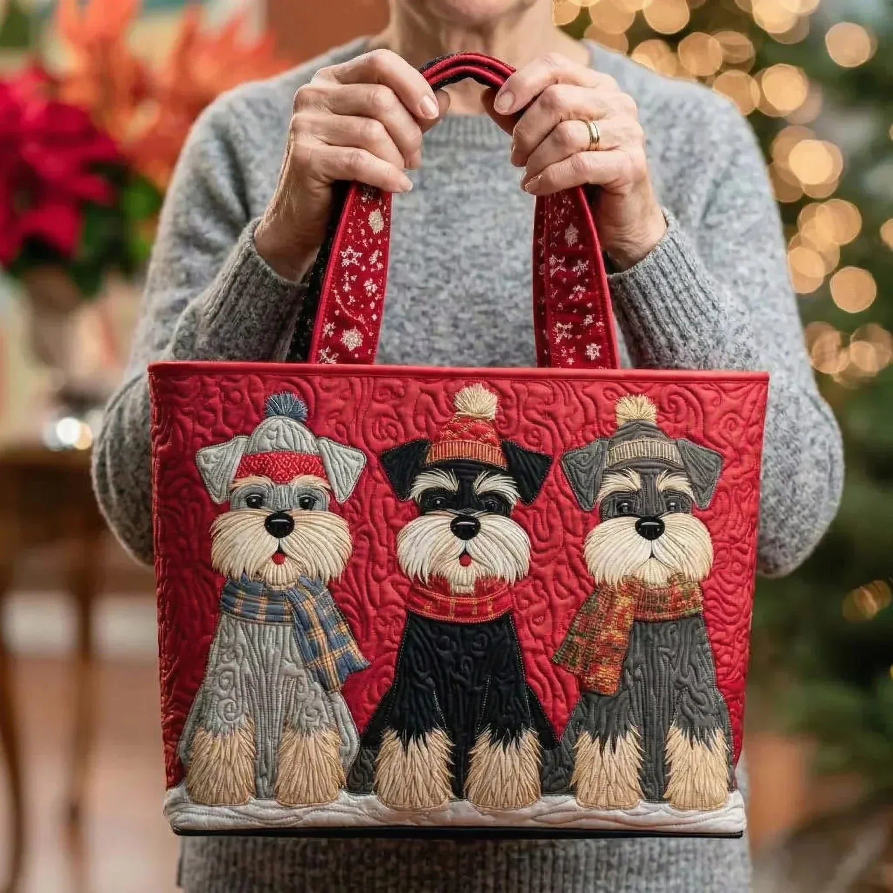 Handcrafted Bag - Three Christmas Schnauzers