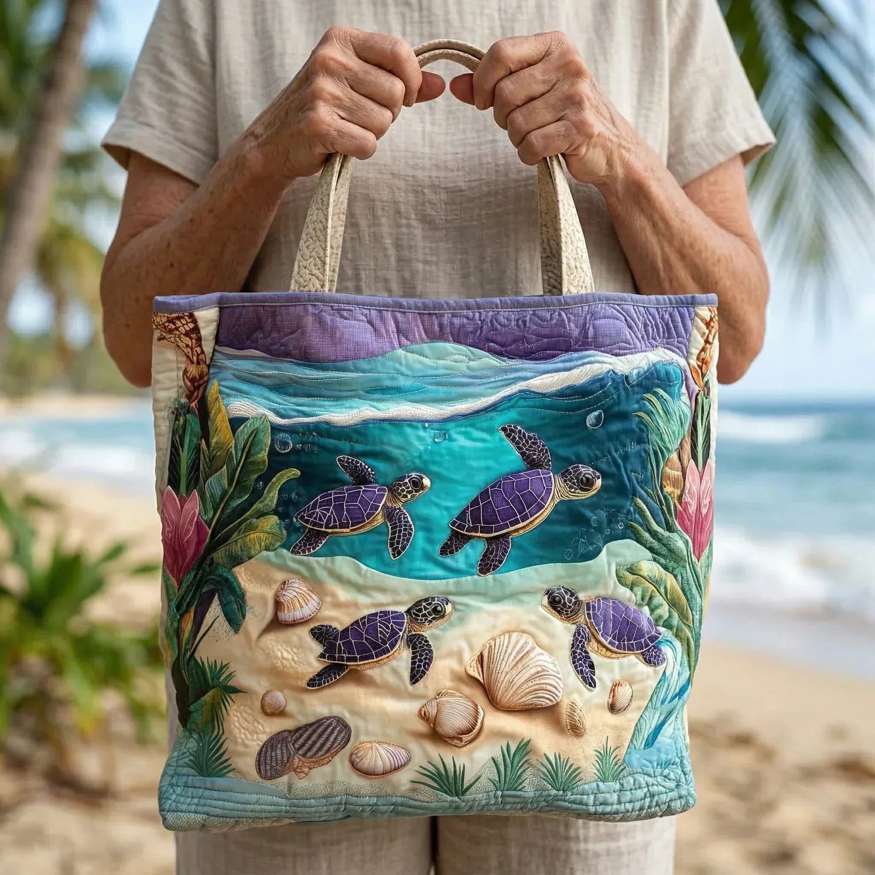 Handcrafted Bag - Turtles by the Water