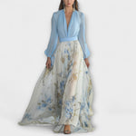 Harper | Floral V-Neck Maxi Dress with Balloon Sleeves