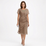 Helena | Draped Waist Dress with Butterfly Sleeves and Ruffled Skirt