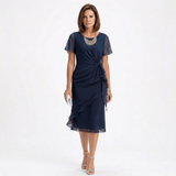 Helena | Draped Waist Dress with Butterfly Sleeves and Ruffled Skirt