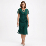 Helena | Draped Waist Dress with Butterfly Sleeves and Ruffled Skirt