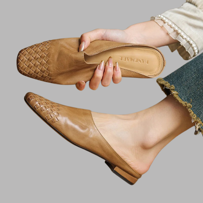 Mila | Square-Toe Mules with a Woven Toe