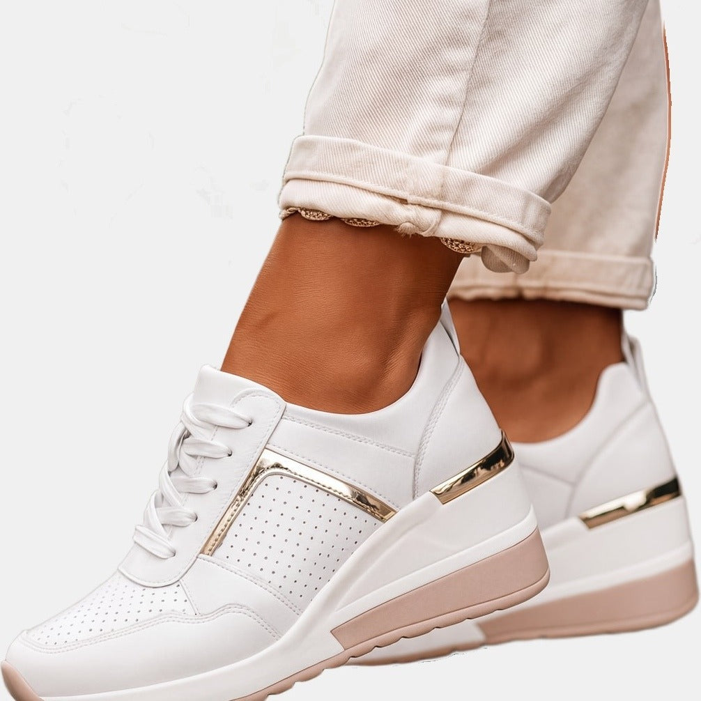 Marceline | Orthopaedic Wedge Trainers with a Perforated Upper White, photo studio