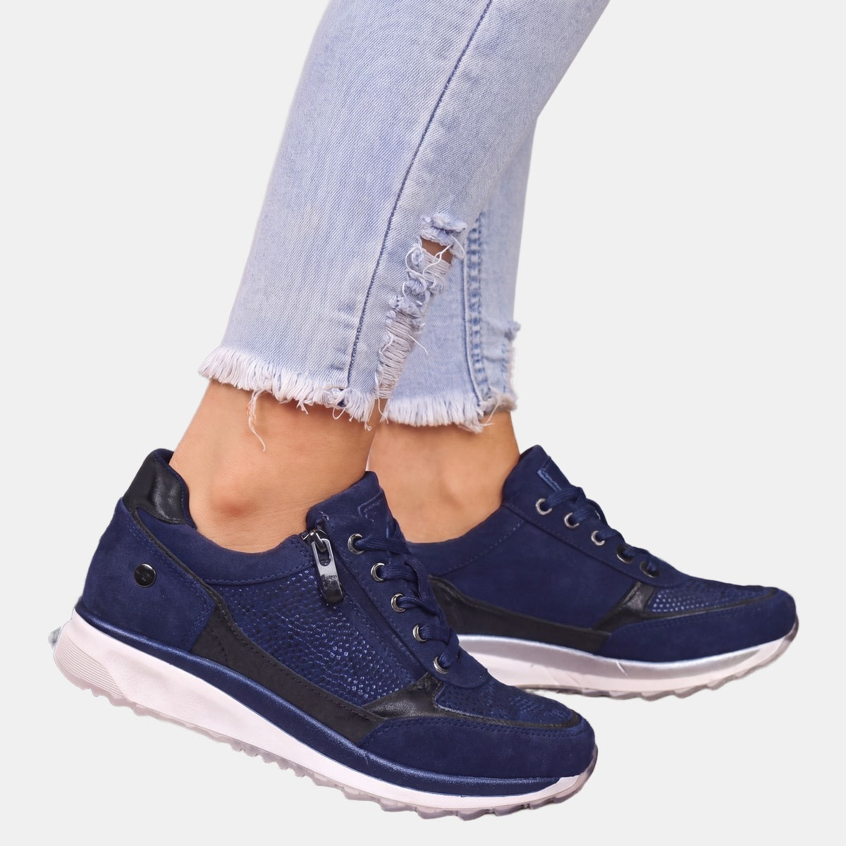 Clarisse | Orthopaedic Trainers with a Side Zip Blue, photo studio