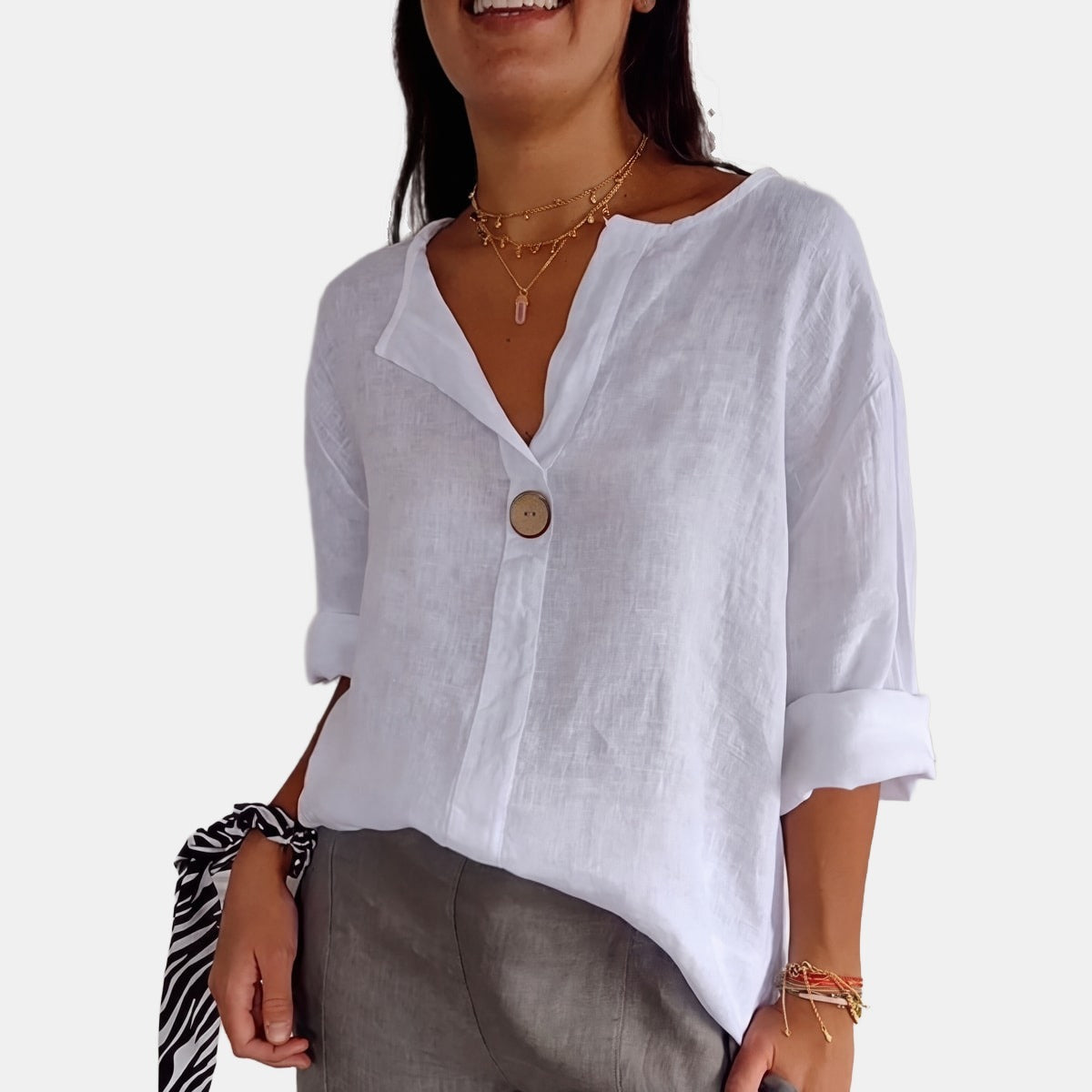 Valentina | Button-Up V-Neck Blouse