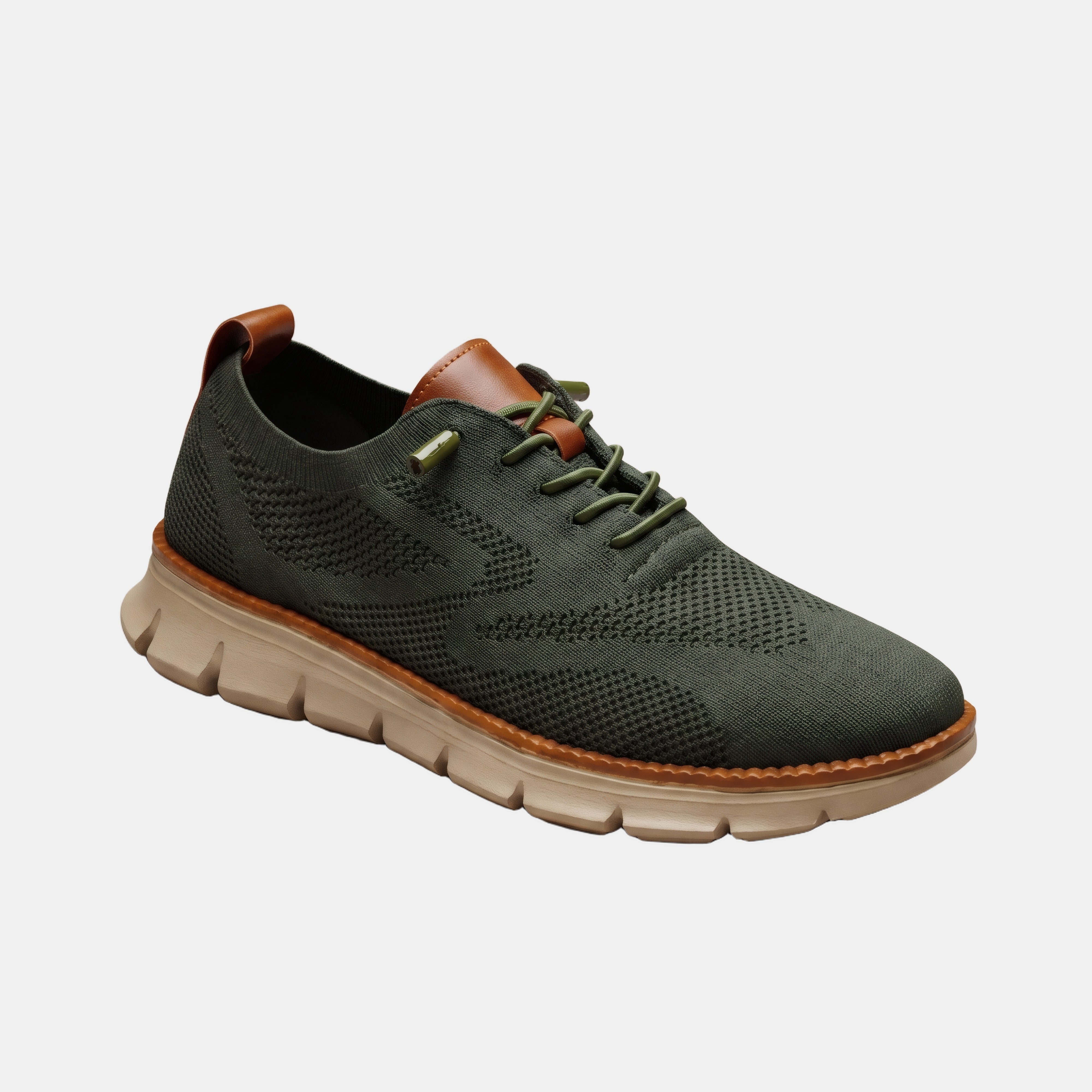 Lily | Orthopaedic Knit Trainers with a Heel Tab Olive, photo studio
