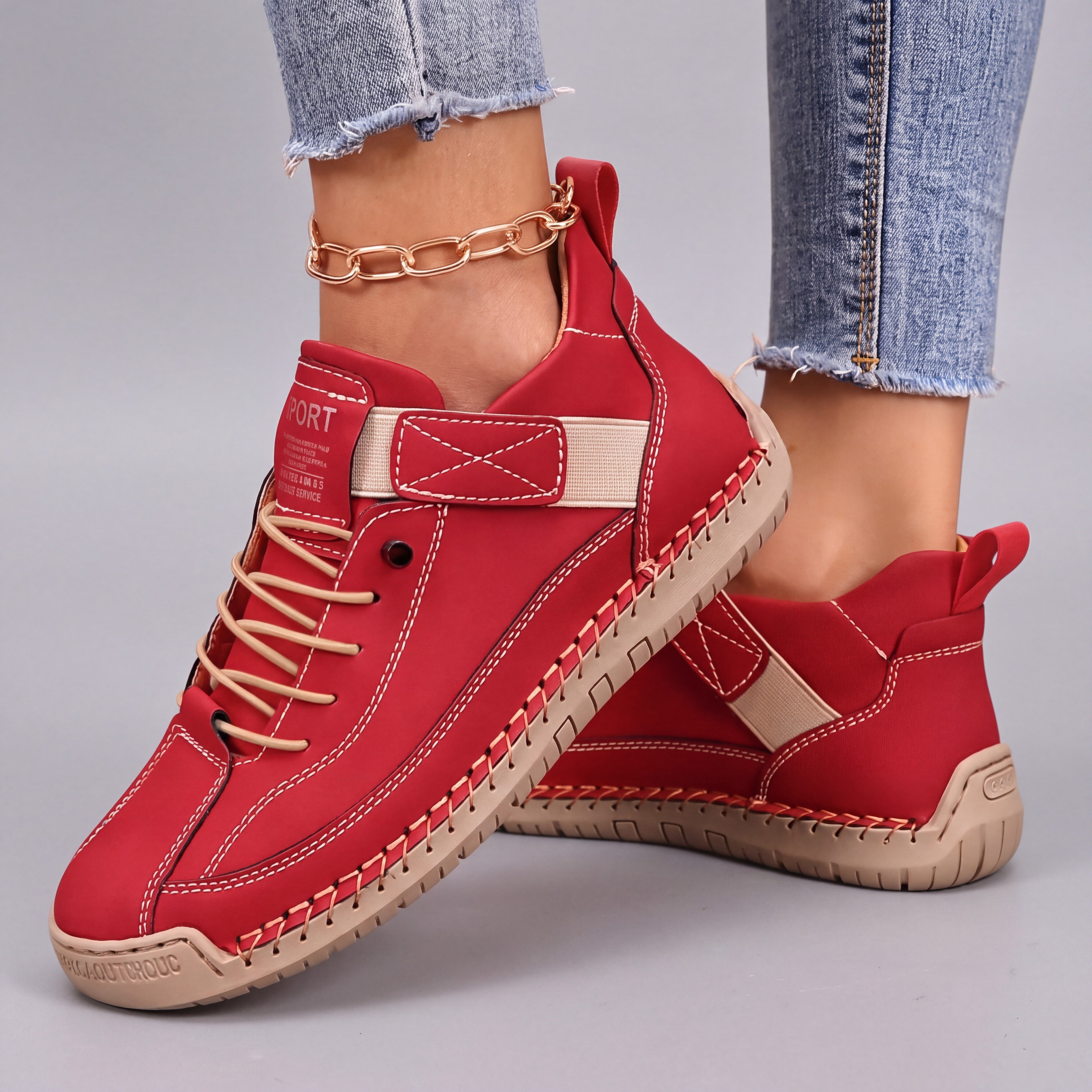 Mia | Orthopaedic Slip-On Trainers Red, photo studio
