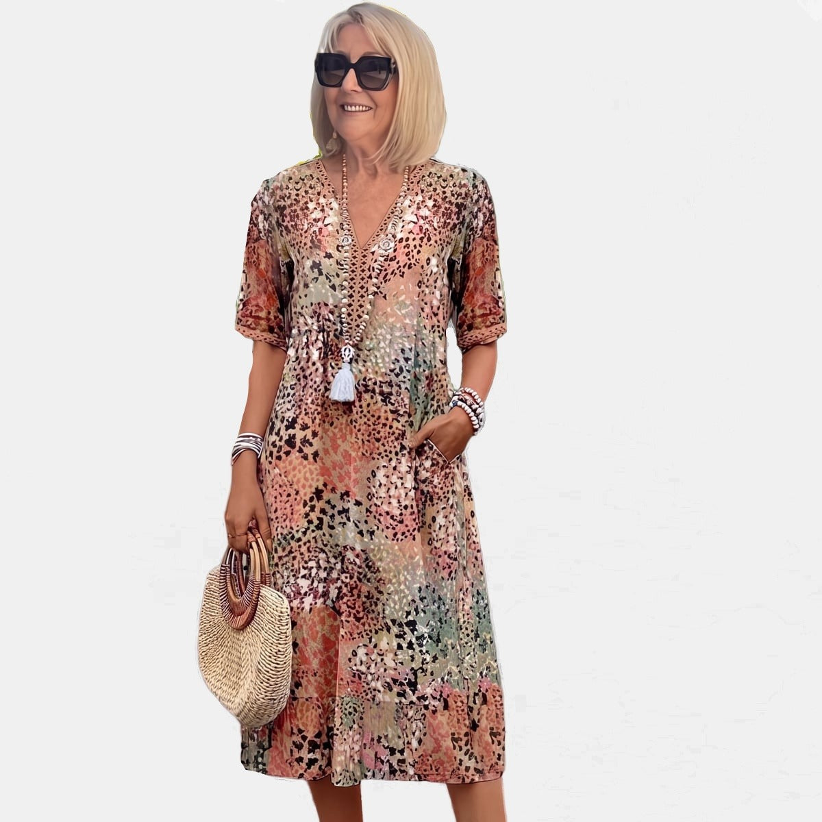 Lizzie | Boho Mosaic Print Summer Dress
