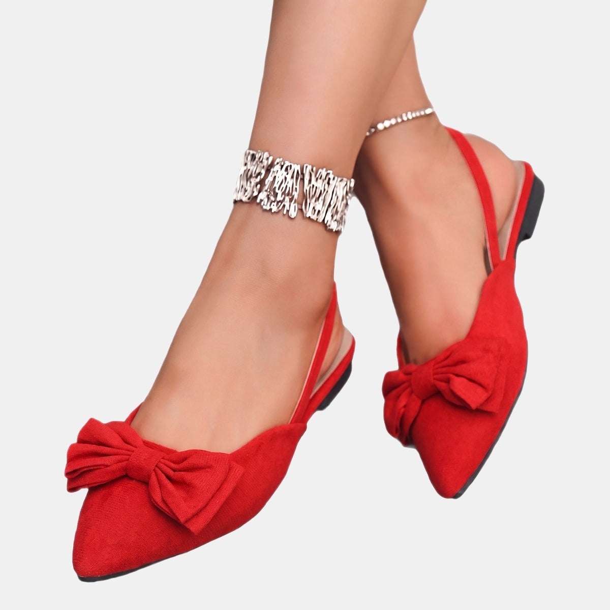 Rosalie | Pointed-Toe Slingback Flats with a Bow Red, photo studio