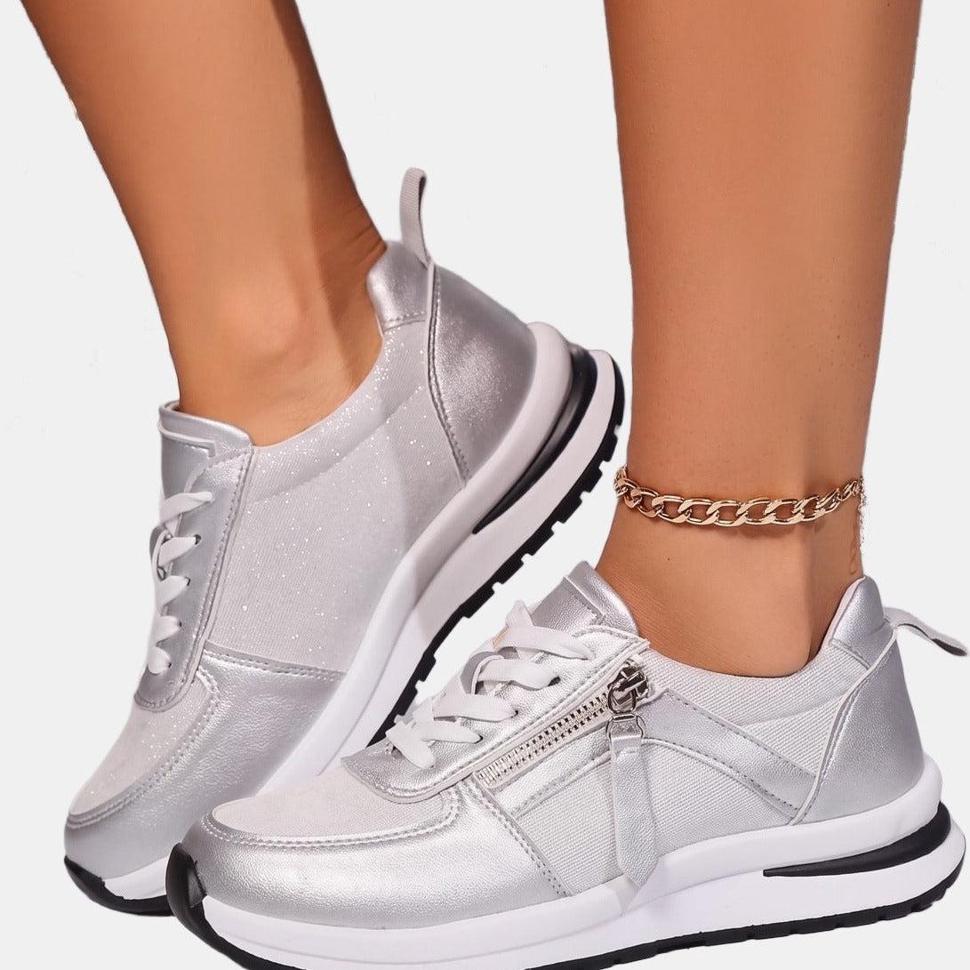 Alyce | Orthopaedic Sneakers with a Side Zip Gold, photo studio