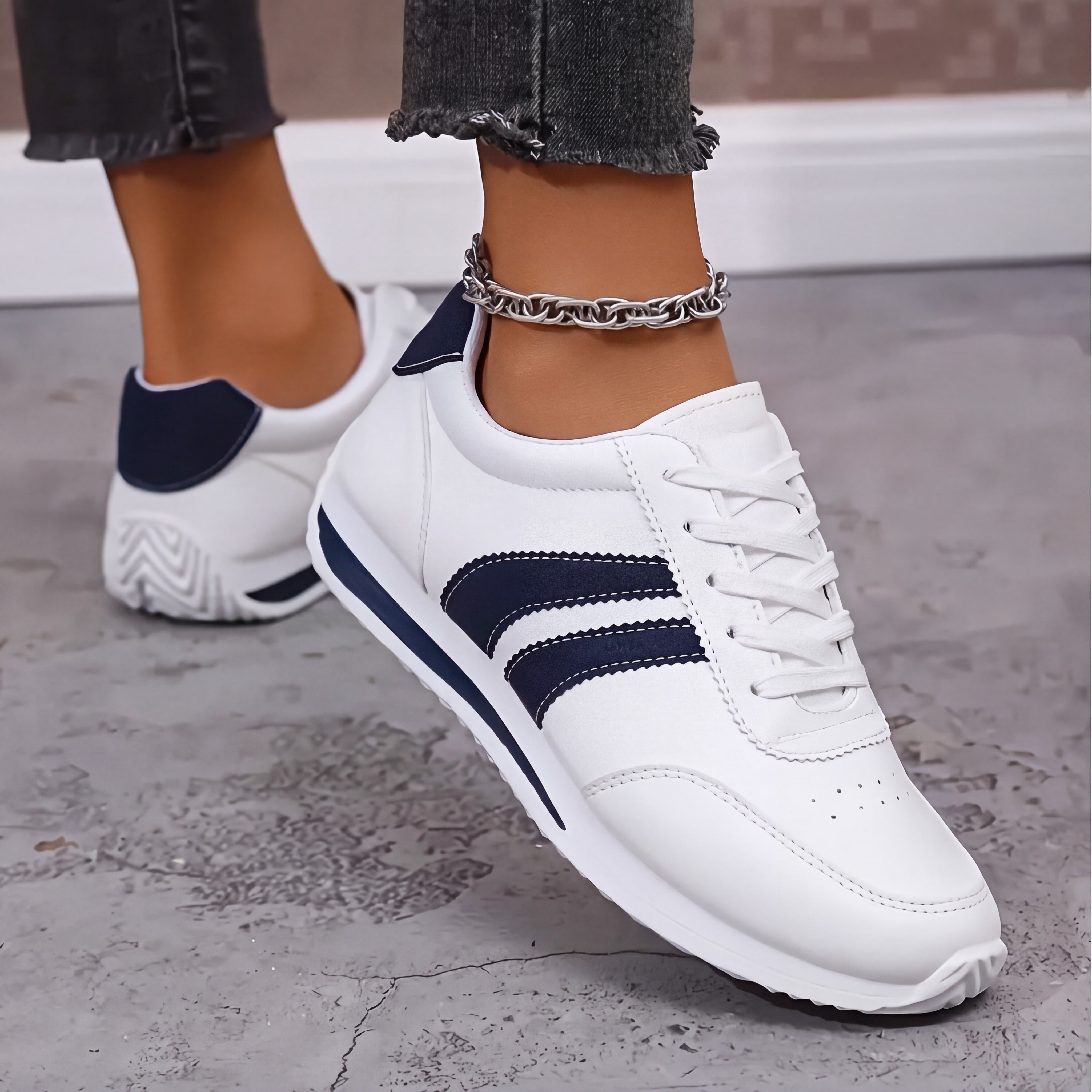 Ophélie | Orthopaedic Trainers with Side Stripes White, photo studio