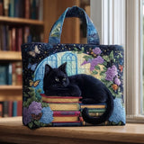 Handcrafted Bag - Black Cat on Books