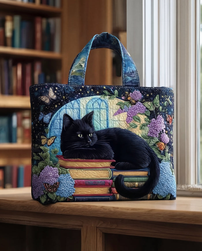 Handcrafted Bag - Black Cat on Books