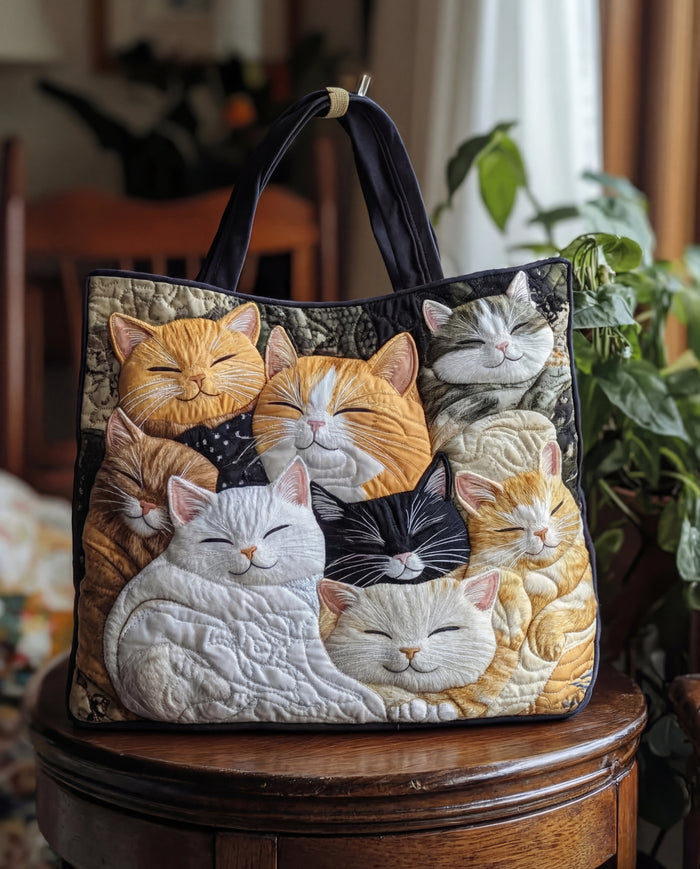 Quilted Handcrafted Bag - Sleeping Cats