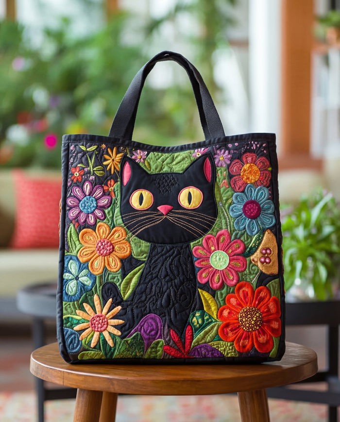 Quilted Handcrafted Bag - Enchanted Black Cat
