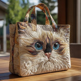 Handcrafted Bag - White Cat with Blue Eyes