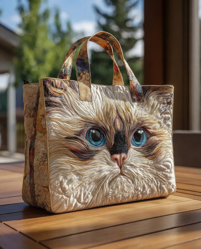 Handcrafted Bag - White Cat with Blue Eyes