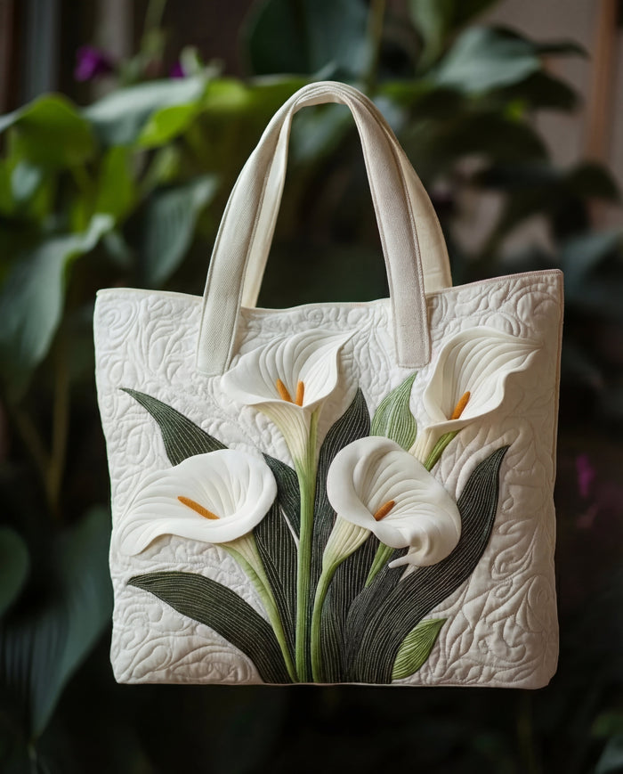 Quilted Handcrafted Bag - White Calla Lilies